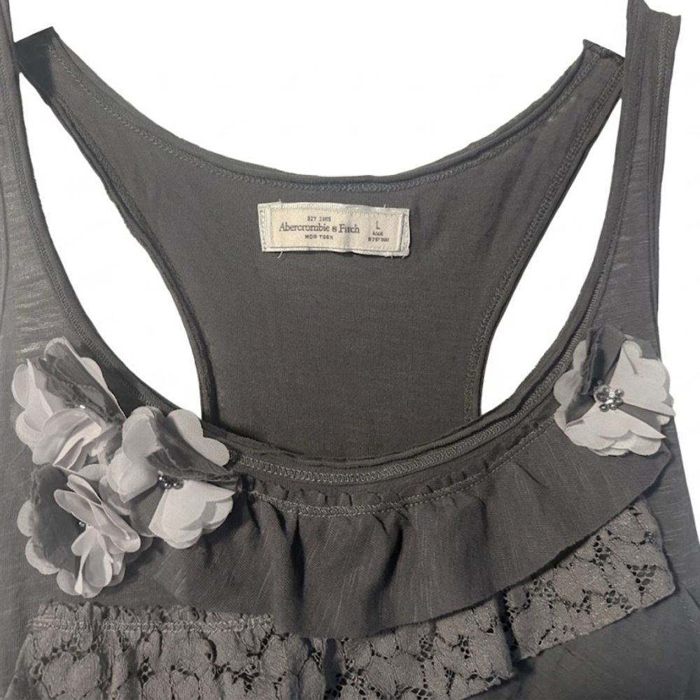 Women's Ruffled Racerback Tank Top - Gray - Picture 3 of 5